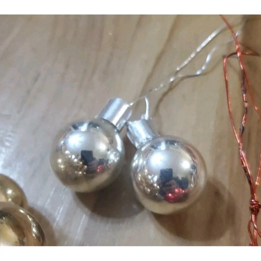 Vintage Christmas Red Gold Silver Mercury Glass Balls w/ Wire Stem Picks 7/8